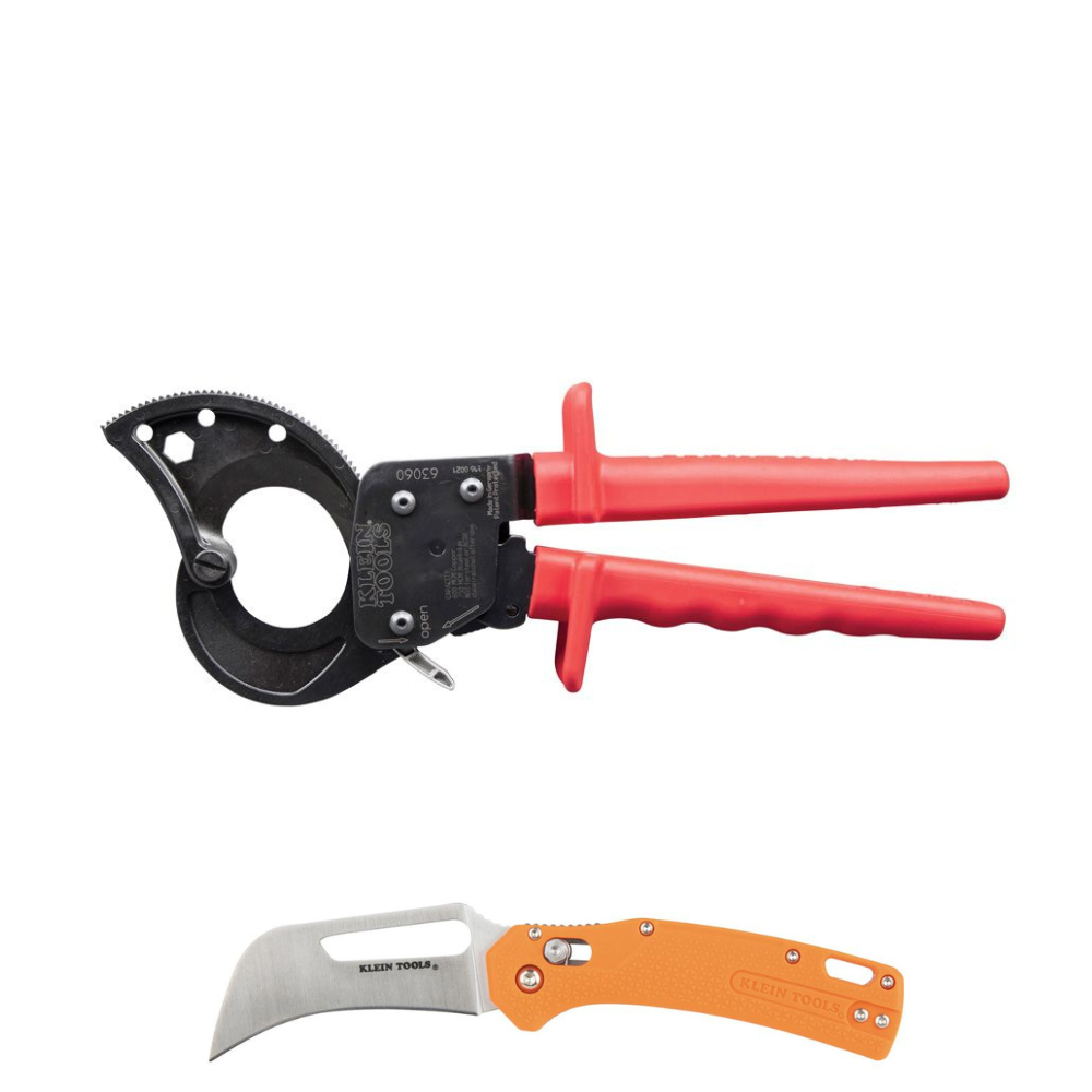 Klein Tools Ratcheting Cable Cutter with Free Skinning Knife from GME Supply